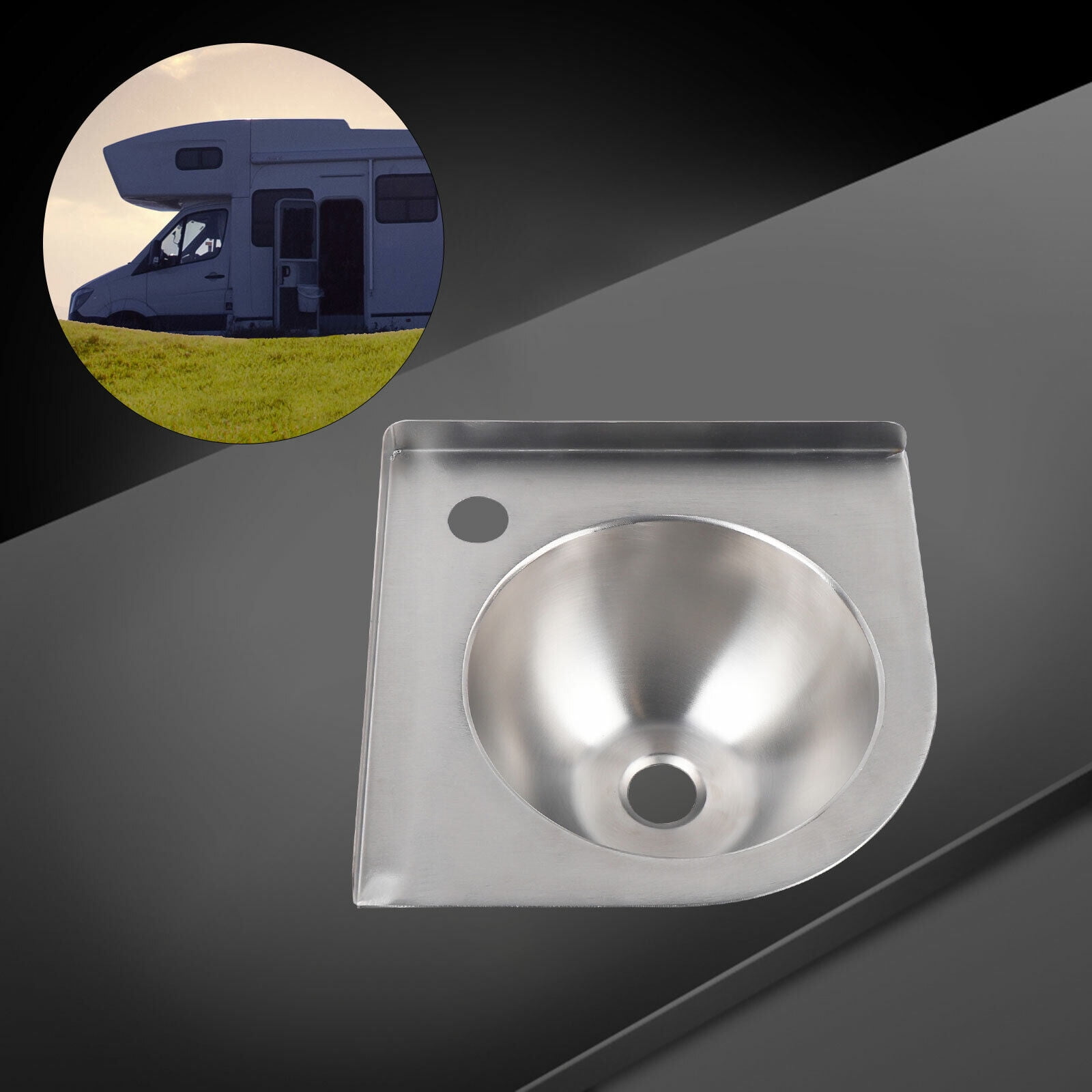 Bathroom RV Corner Basin Sinks, Boat Caravan RV Triangular Stainless Steel Sink with Down Pipe for RV Caravan Camper Boating Kitchen Washing Sink