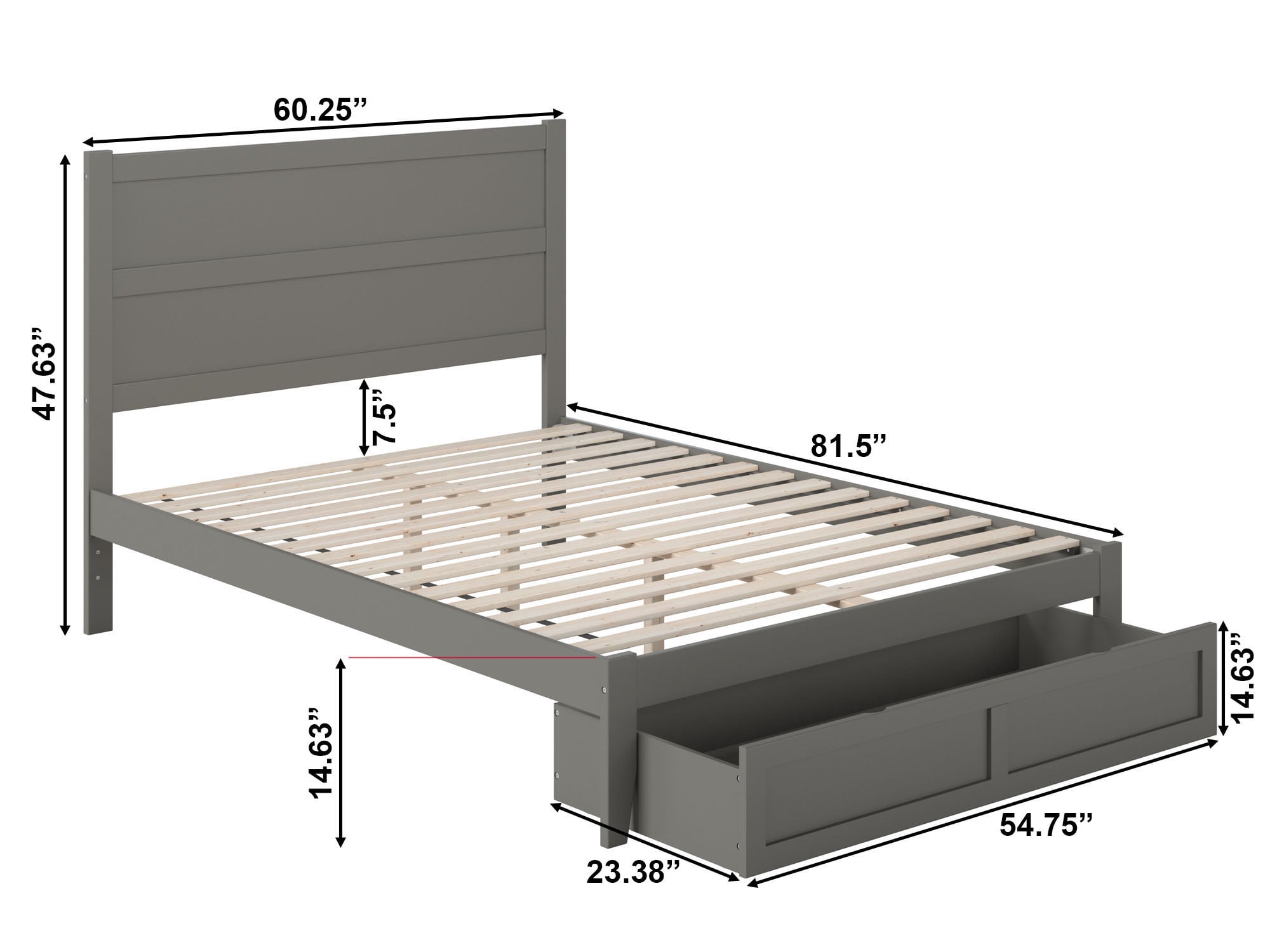 AFI NoHo 14" Queen Wood Platform Bed Frame with Foot Drawer Storage, Grey
