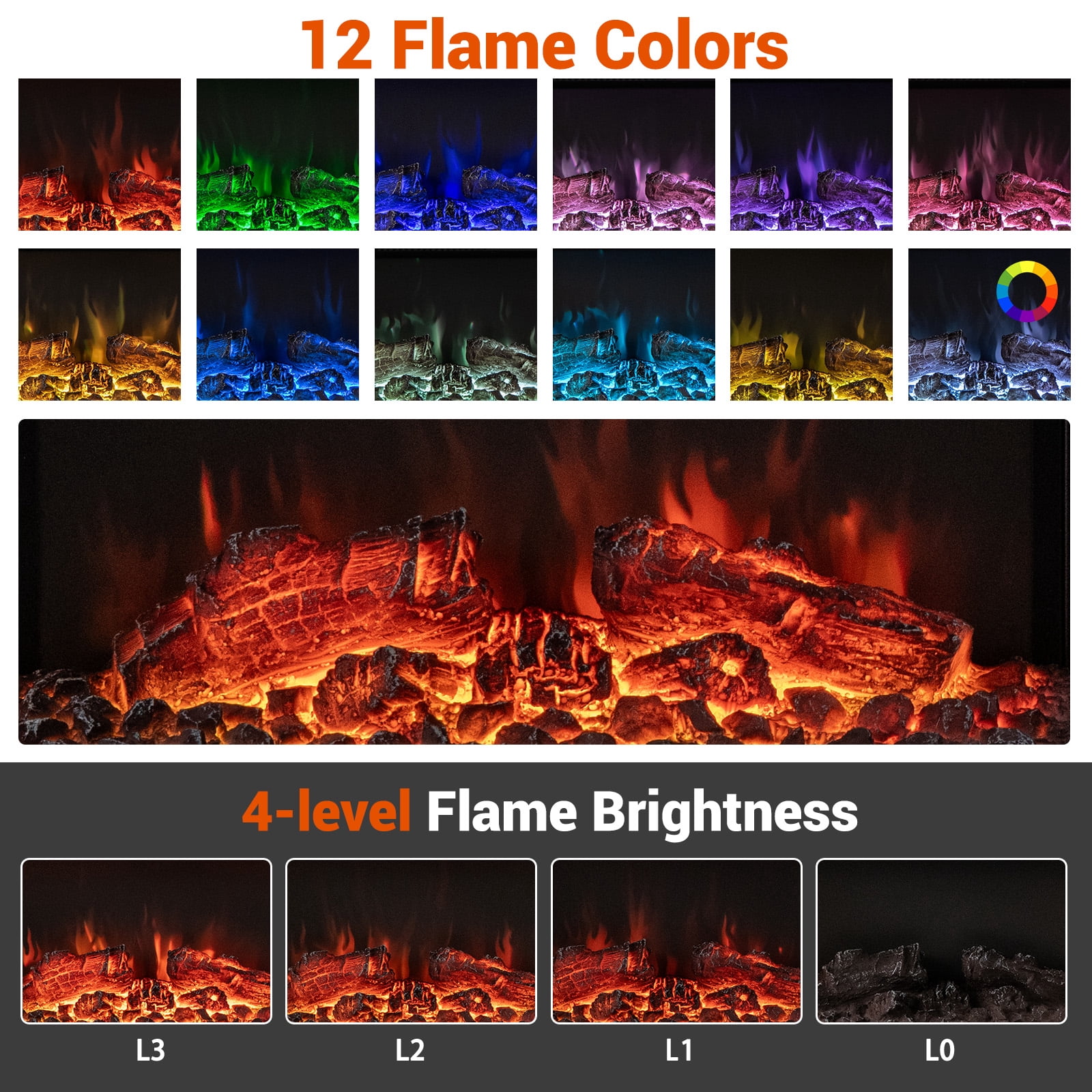 Giantex Wall-Mounted Electric Fireplace Mantel, 18" Fireplace & 32" Floating Mantel, 750W/1500W All-in-One Fireplace