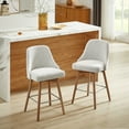 thumbnail image 3 of Classical White Fabric Swivel Counter Stools with Wood Legs, Set of 2, Barstools in Dining Room, 3 of 9
