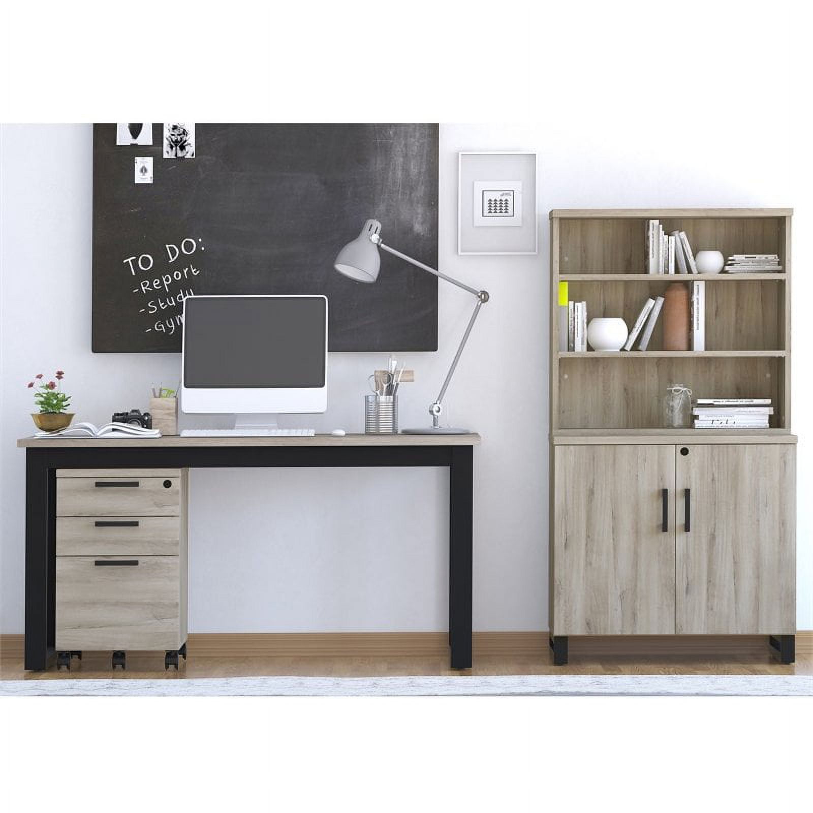 HomeFare Industrial Farmhouse 2 Door Storage Cabinet Gray Weathered Oak