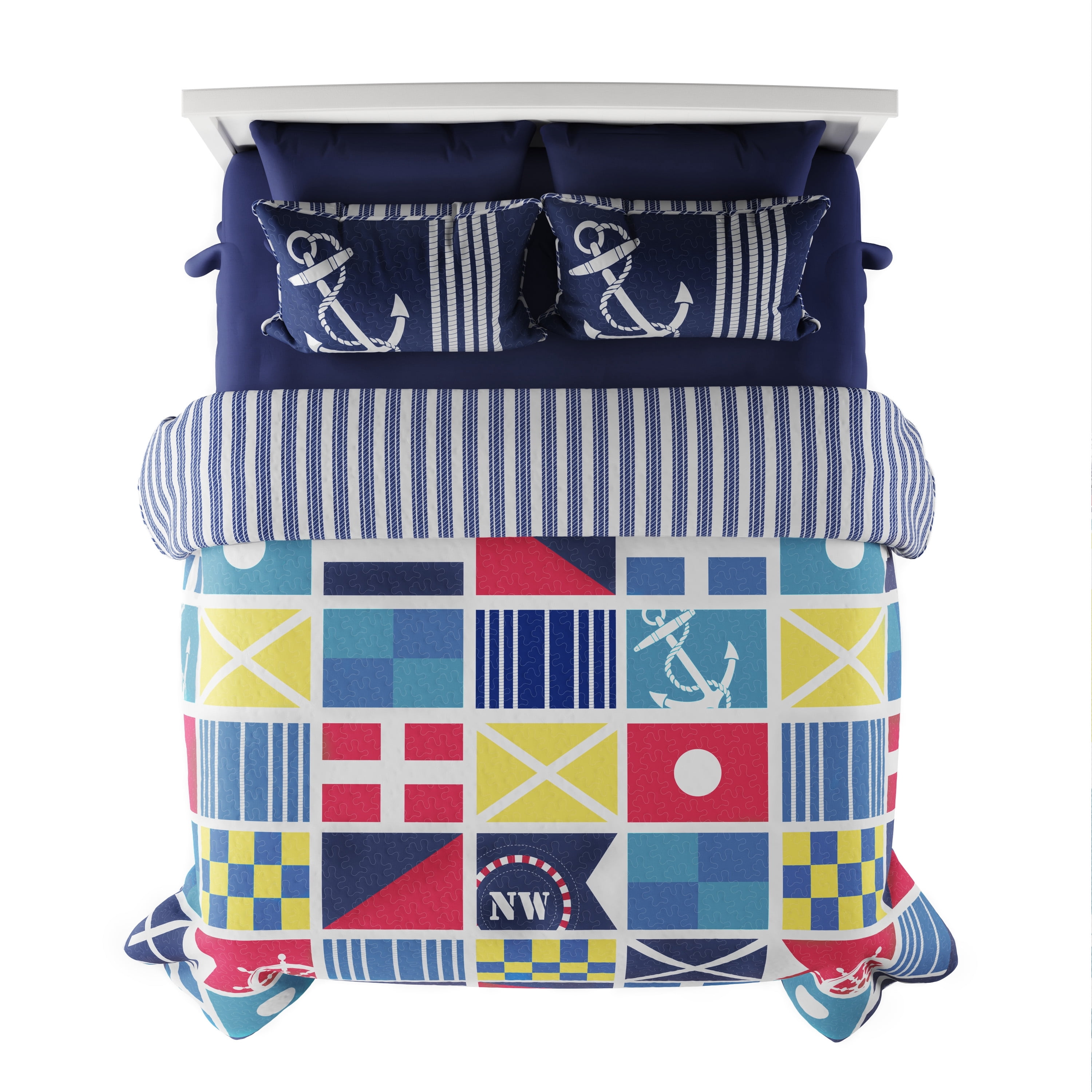 Somerset Home Twin Nautical Bedding Set with Coastal Bed Spread and Sham