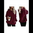 thumbnail image 3 of Sudadera con Capucha Extragrande para Mujer con Bolsillos, Sudadera de Forro Afelpado, Chaqueta A Cuadros, Abrigo. Vino Tinto XXXL, 3 of 6