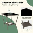 thumbnail image 5 of Kinbor Patio Tables Wicker Coffee Table, Outdoor Side Table Square Tempered Glass Top with Storage, Sesame Color, 5 of 9