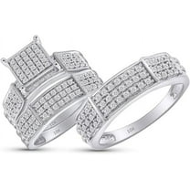 beryl_creation 3.30 Ct Round Cut White Diamond Wedding Engagement Cluster Trio Ring Set For Unisex 14K White Gold Plated 925 Sterling Silver -7