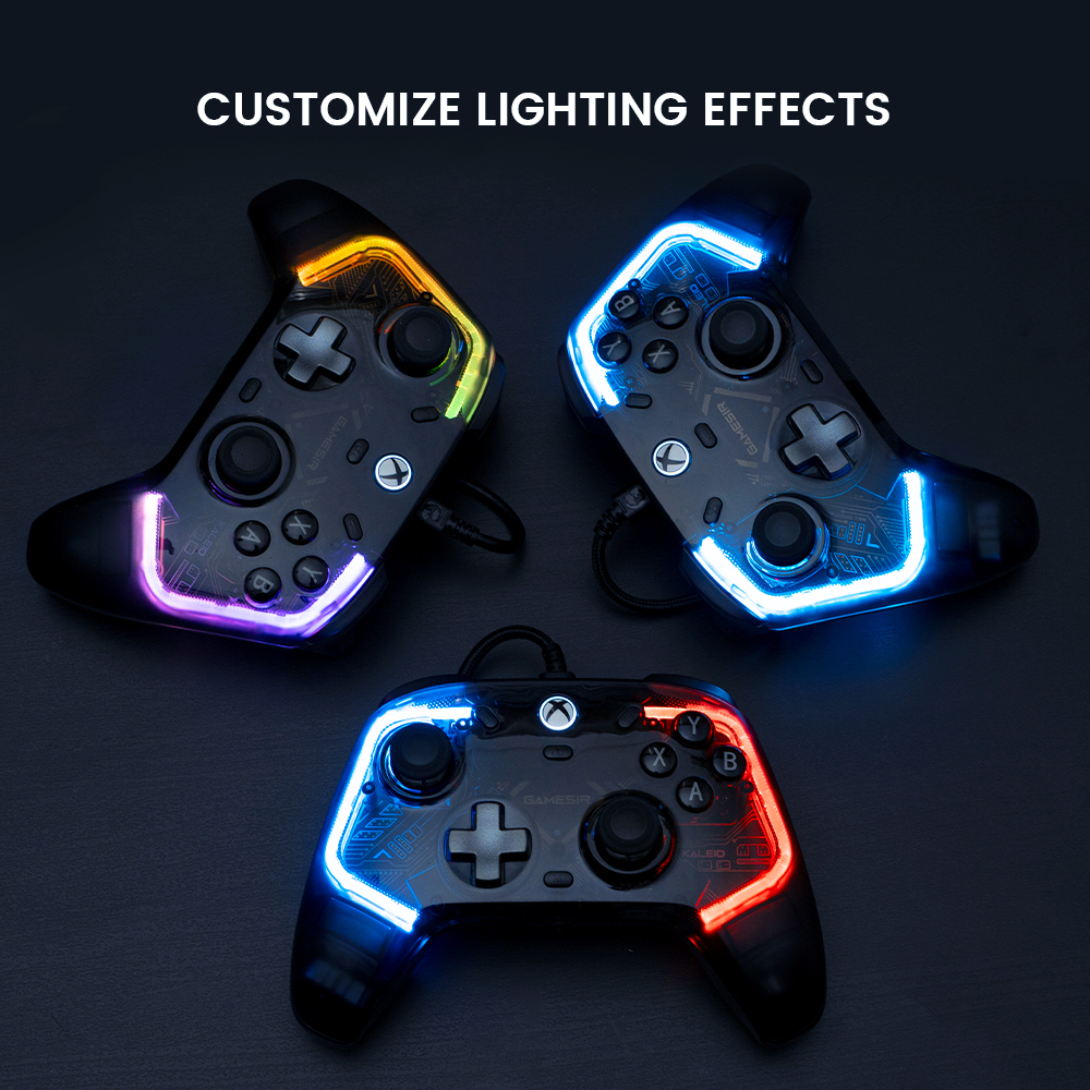 Control con Cable GameSir Kaleid para Xbox Series X|S, Xbox One, Windows 10/11 y Steam, Gamepad Plug and Play, Control de Videojuegos Transparente con Joysticks Hall Effect/Gatillos Hall 2