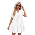thumbnail image 3 of Women'S Short Sleeve V Neck Ruffle Hem Solid Swing Smock Dress Casual Loose Fit Mini Dress Summer Beach Wear White XXL, 3 of 9