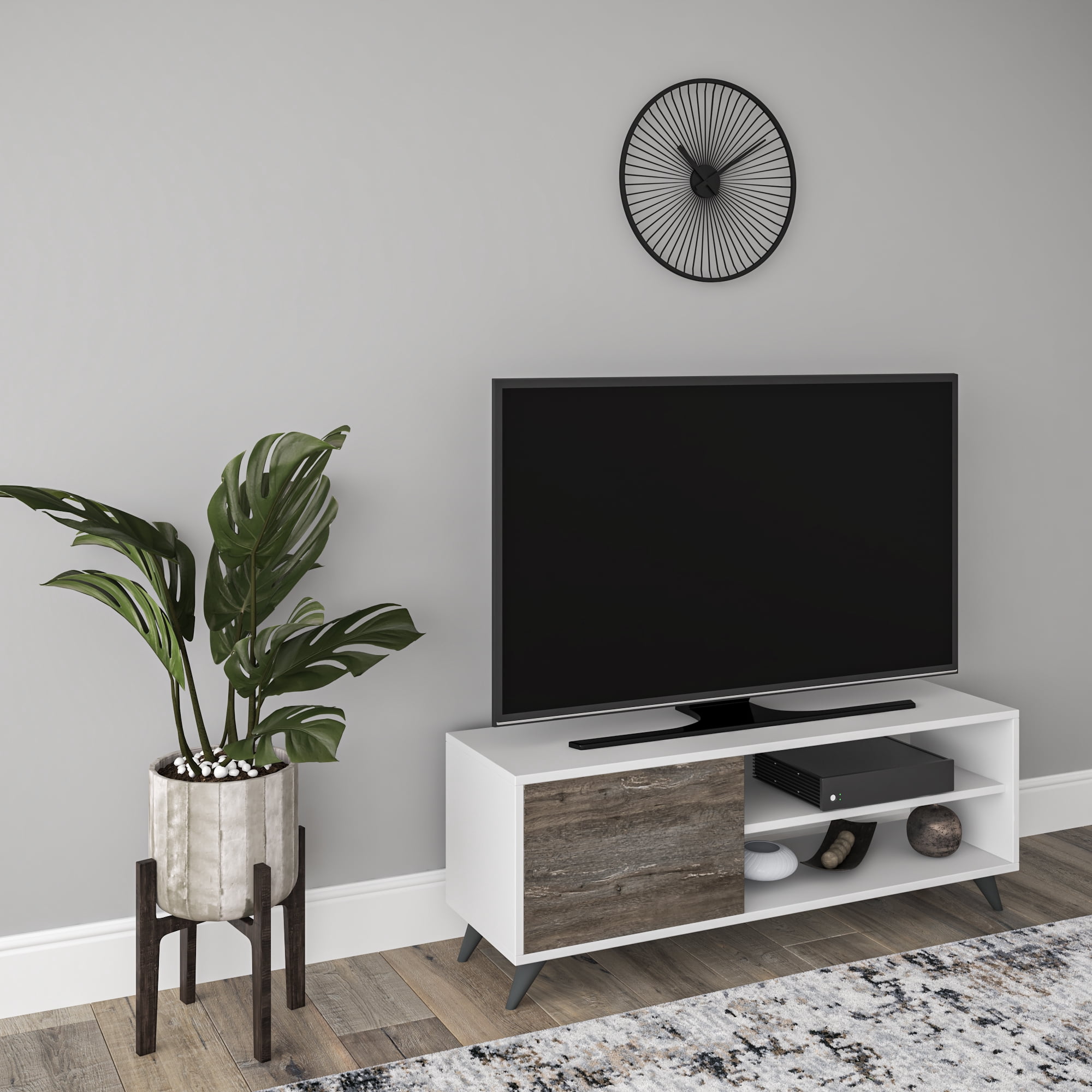 Ada Home Décor 2 Tier Venga TV Stand with Doors for TVs up to 53", White Oak