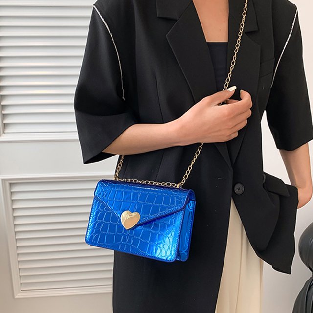 Bolso bandolera para mujer Bolso bandolera de PU con patrón de cocodrilo (Azul)
