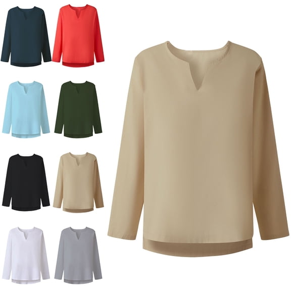ZORYEVY Casual Long Sleeve T Shirts for Men Lounge Fall Vacation Plus Size Tops for Men Solid Breathable V Neck Lightweight Tops, Khaki XXXL