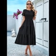 thumbnail image 4 of Vestido Elegante de y Verano para Mujer, Color Liso, con Cuello Redondo y Aberturas Negro S, 4 of 10