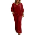 thumbnail image 2 of Hogleaql Women Velour Sweatsuits Sets Lounge Long Sleeve Sweatshirt Wide Leg Sweatpants with Pockets Tracksuit Loose Fit Solid Color Trendy Winter Outfits Red XL, 2 of 4