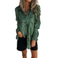 thumbnail image 2 of YEJIMAN Green T-Shirts For Women, Polyester,Spandex Usa Shirts For Women, Women's Satin Silk Blouse Lapel V Neck Long Sleeve Casual Work Blouse Shirts Pullover Tops, 2 of 4