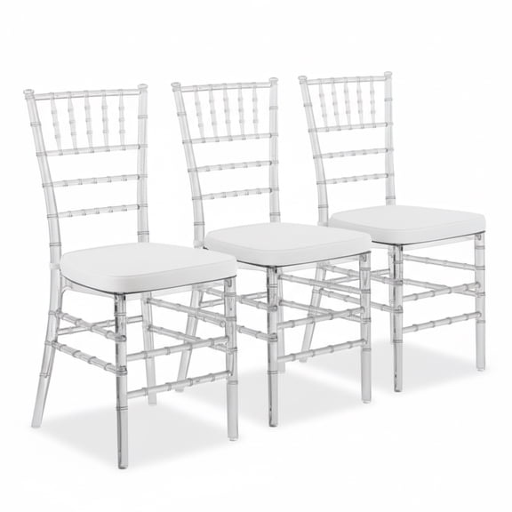 3 Pcs Clear Chiavari Chairs with Cushion, Stackable Transparent Acrylic Wedding Chairs, Heavy Duty Event Chairs for Party, Banquet, Ceremony, Dining, Indoor Outdoor.