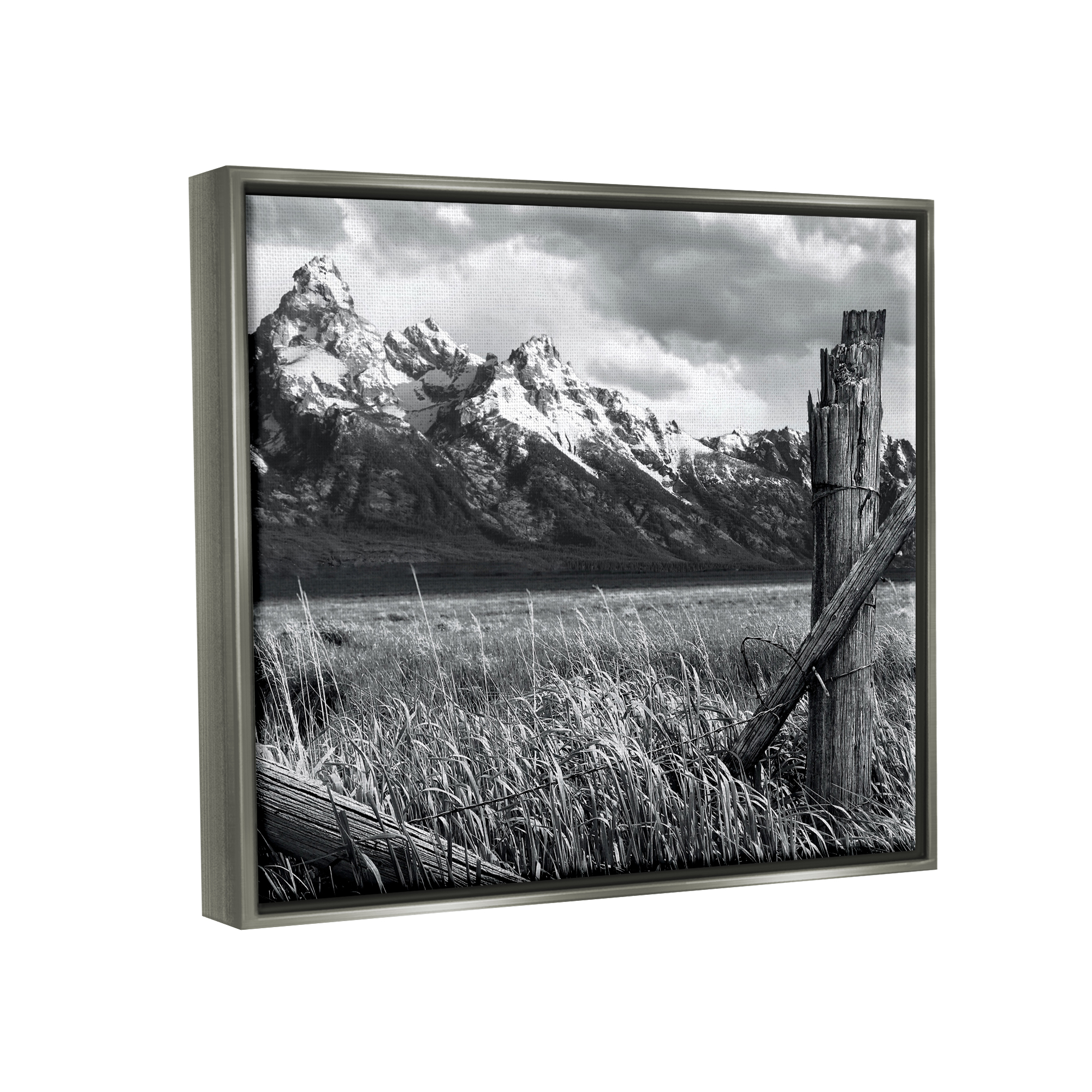 Stupell Industries Grassland Fence Photography Landscape Photography Gray Floater Framed Canvas Art Print Wall Art, 31 x 25