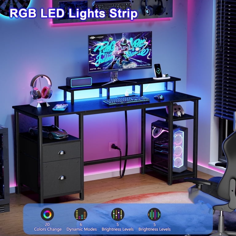 Satifur 61 Inch Gaming Desk with LED Lights and Power Outlets photo 2