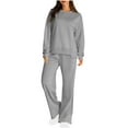 thumbnail image 2 of ShomPort Sweatsuits Women 2 Piece Outfit Solid Color Sweatshirt Wide Leg Sweatpants Sweat Set Tracksuit, 2 of 8