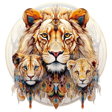The Lion Family wooden Jigsaw Puzzles, magic puzzle, family games, toys, decorations, paintings, home decor, gifts