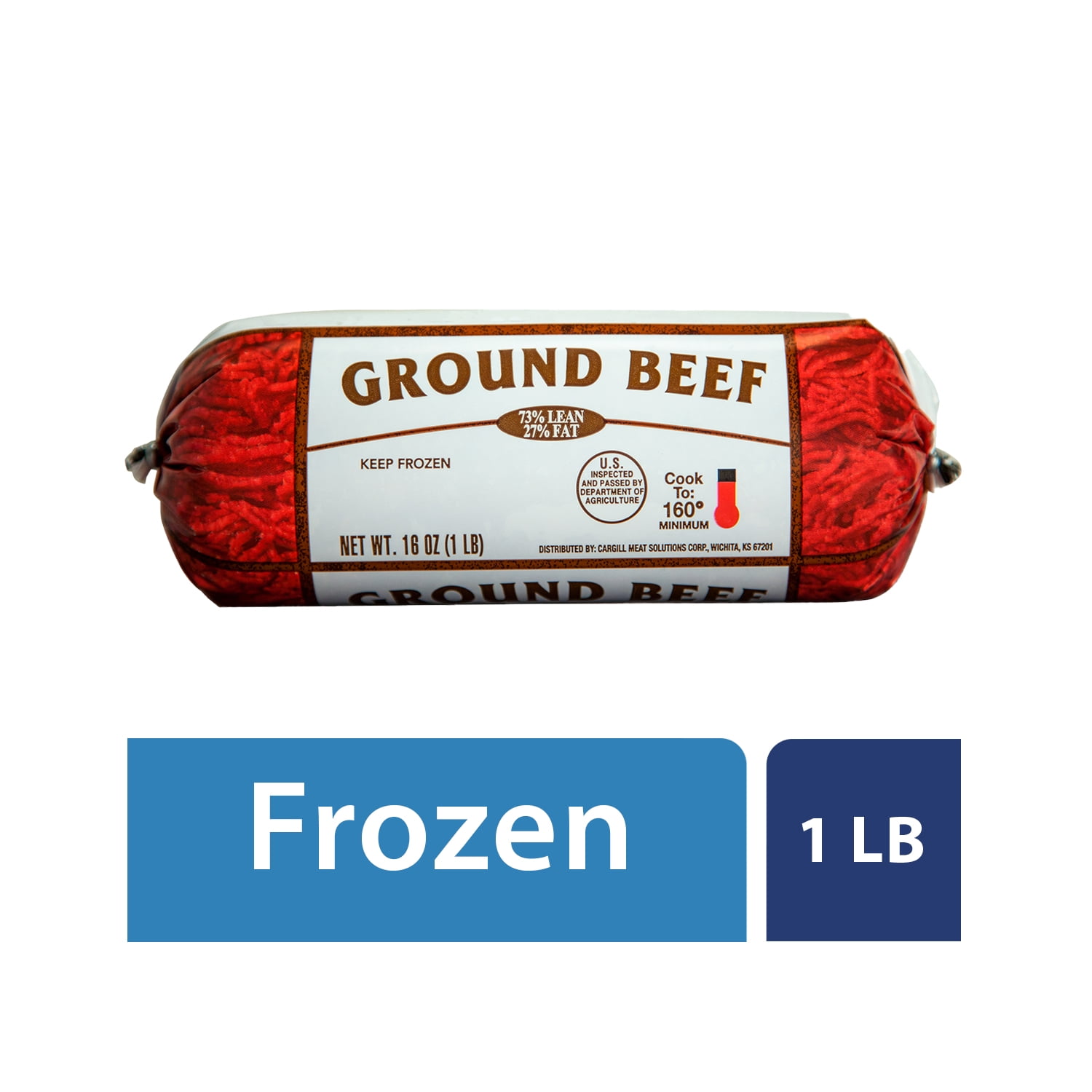 73 Lean/27 Fat, Ground Beef Roll, 1lb (Frozen)