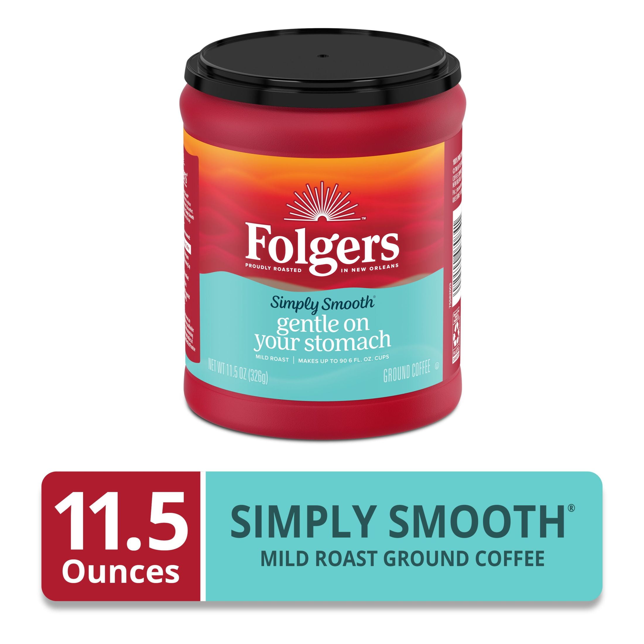 Folgers Simply Smooth Ground Coffee, Mild Roast, 11.5 oz Canister