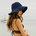 thumbnail image 4 of Womens Beach Sun Straw Hat UV UPF50 Travel Foldable Brim Summer UV Hat/Navy Blue, 4 of 8