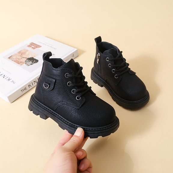 Kid's Boots, Kid's Winter Boots, Walking Shoes, Snow Boots, Winter Ankle Boots for Girls Boys Booties Lace Up Non-Slip Loafer Pu Leather Classic Snow Boot Toddler/Little Kid, Black US-5C/EU-21