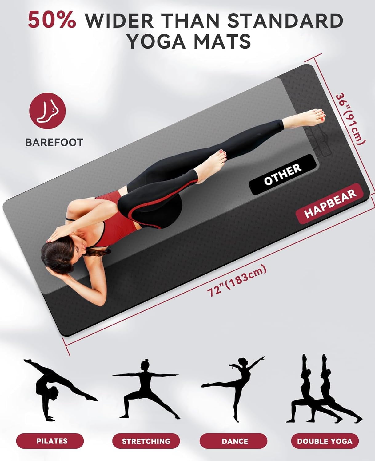 Large Yoga Mat - 72"x36"x6mm (1/4 inch), Extra Wide Non-Slip Exercise for Home Workout, Yoga, Pilates & Stretching, Durable Eco-Friendly, Includes Bonus Resistance Bands Carry Bag