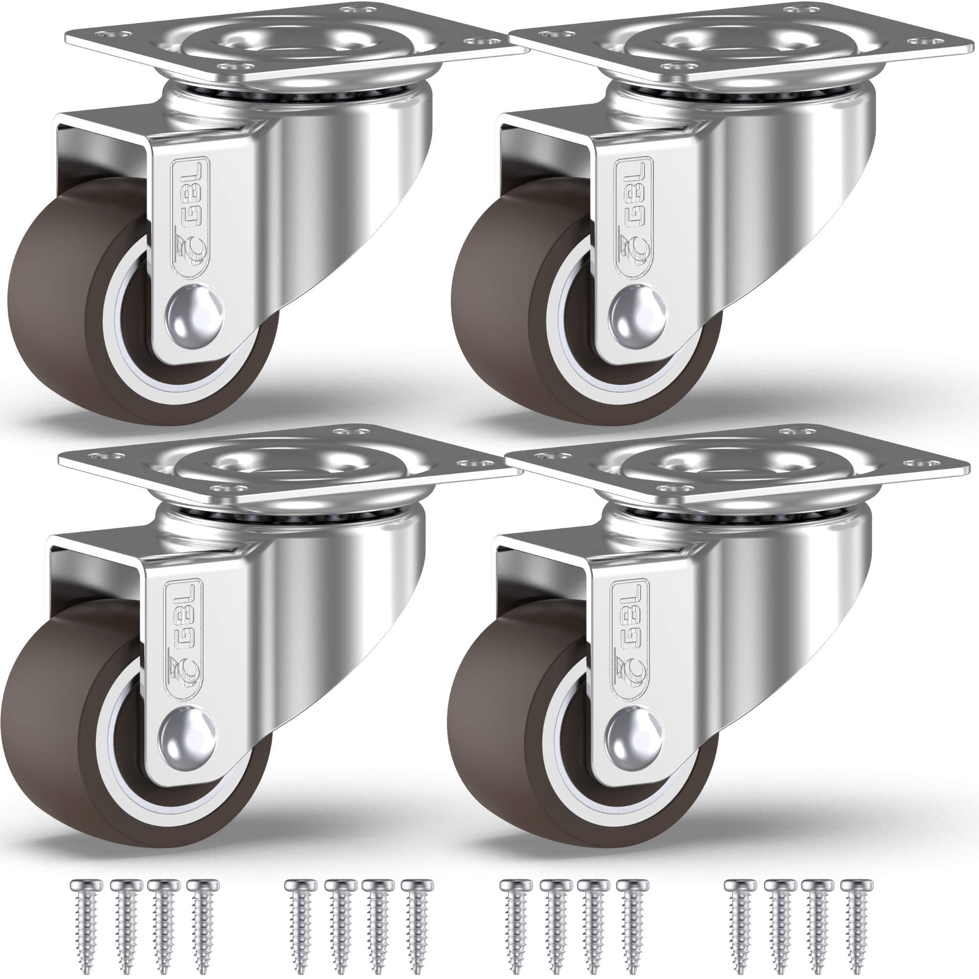 GBL 1"  Small Caster Wheels + Screws - 90Lbs, Low Profile Castor Wheels with Brakes, Casters Set of 4