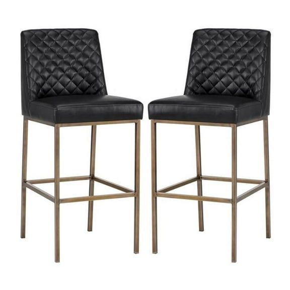 Home Square Leighland 30" Faux Leather Barstool in Brass/Coal Black - Set of 2