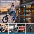 thumbnail image 5 of Lilypelle Folding Electric Bicycle for Adults, 20"×3.0 Fat Tire 7 Speed Step-Thru Electric Cargo Bicycle, 500Wh Built-in detachable battery, Peak 1000W Rear Motor，20MPH, Fits for 4'9" to 6'5", 5 of 11