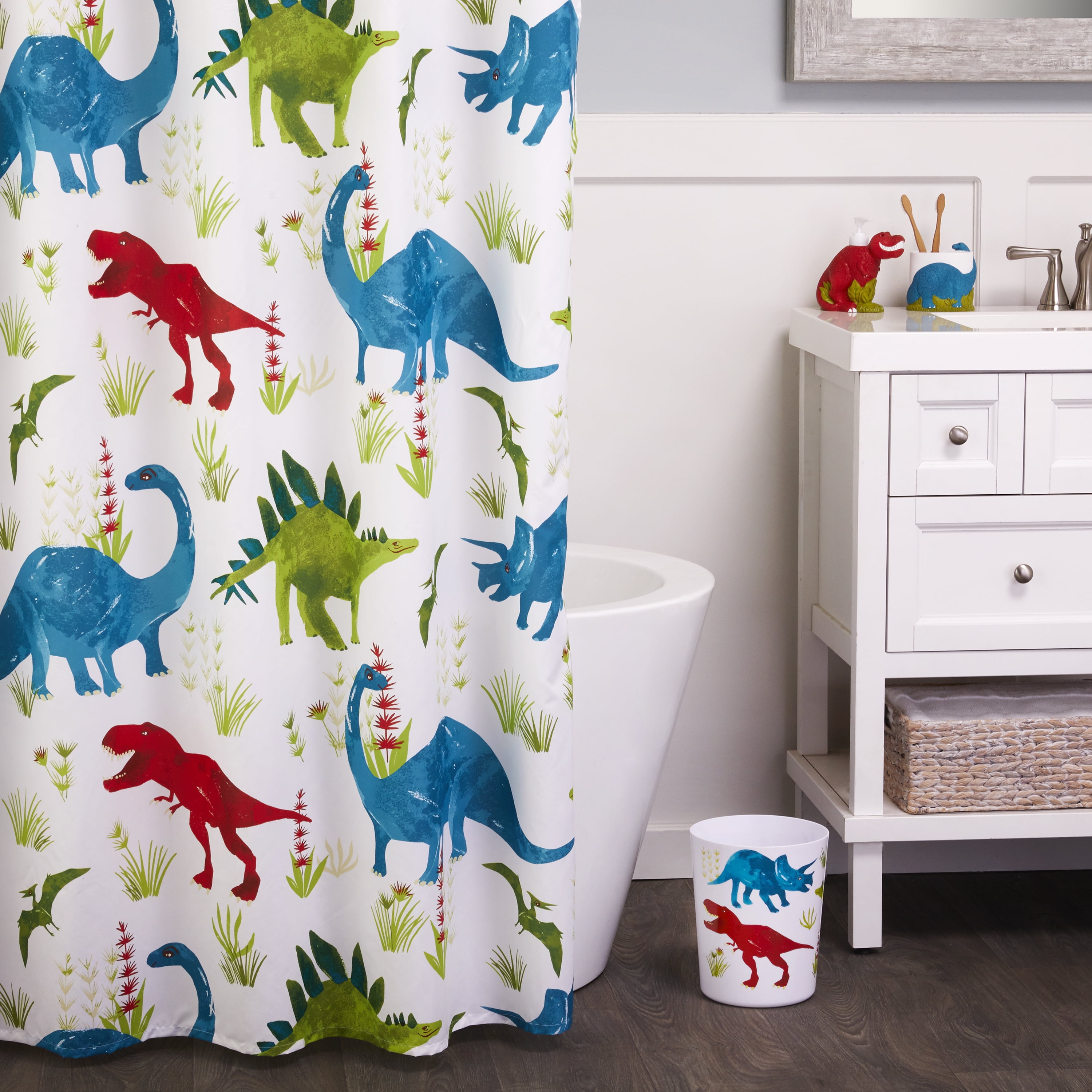 72"Cartoon Dinosaur Map Waterproof Fabric Shower Curtain Kids Child Bathroom Set 