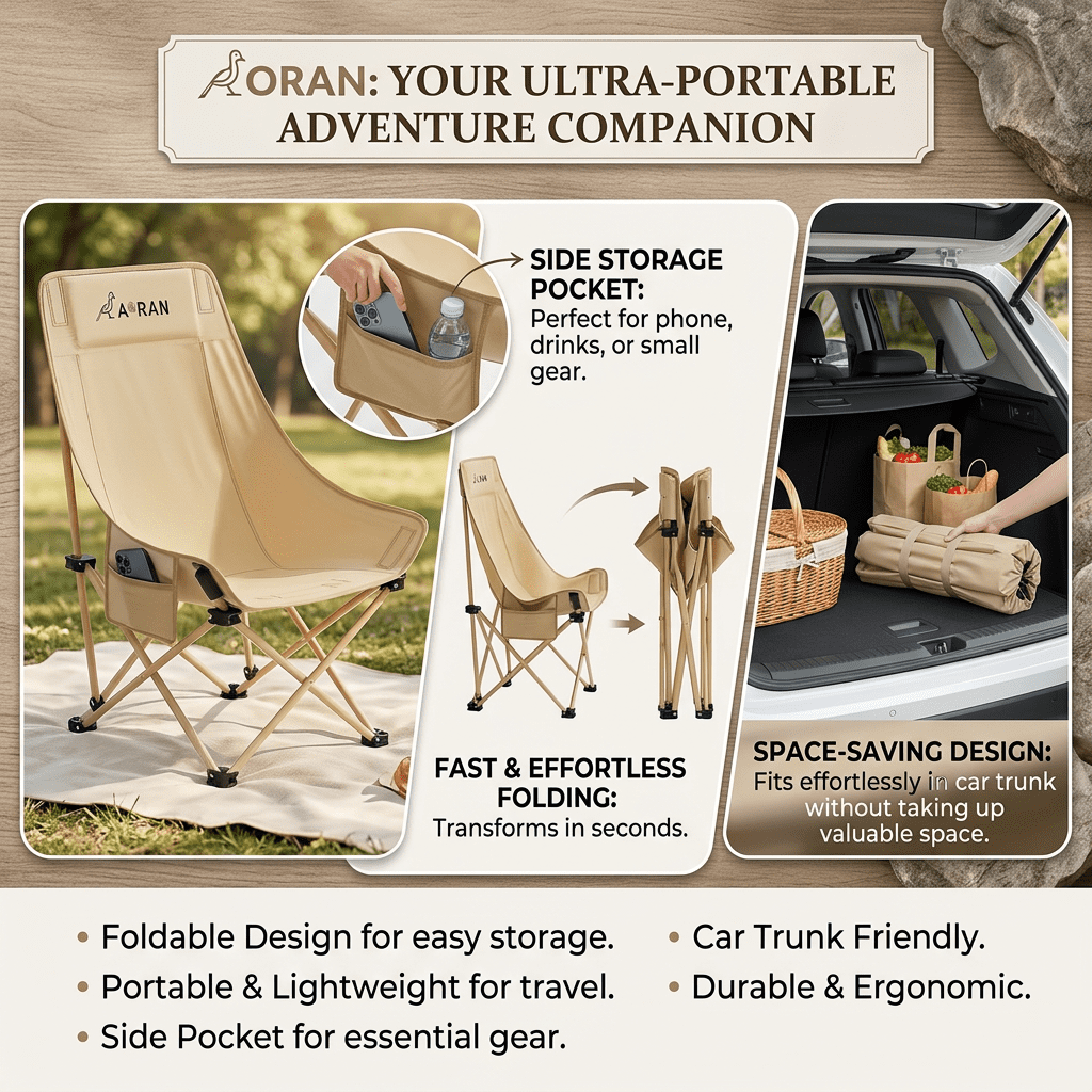 aoran kitchen, Portable Folding Camping Chair, Beige, Double