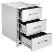 BBQ Island Drawers 16 Inch Wide, Triple Access Flush Mount for Outdoor Kitchen Grill Station, Stainless Steel Handle Patio Drawers