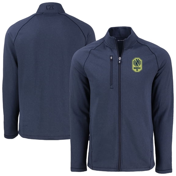 Men's-Cutter & Buck Heather Navy Nashville SC Peshastin Eco Fleece Recycled Raglan Full-Zip Jacket