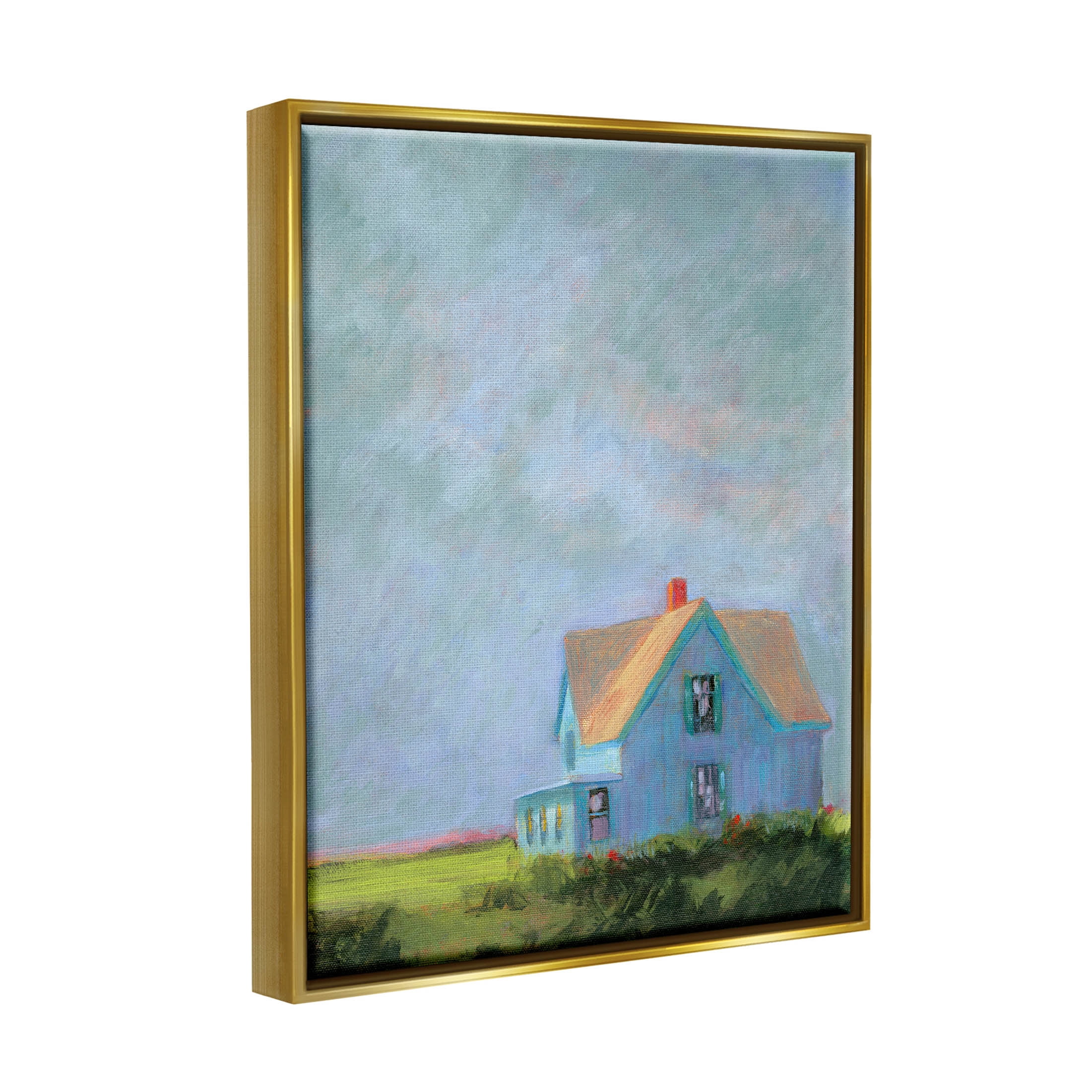 Stupell Industries Distant Rural House Dark Cloudy Sky Painting Metallic Gold Floating Framed Canvas Print Wall Art, Design by Sweetwater