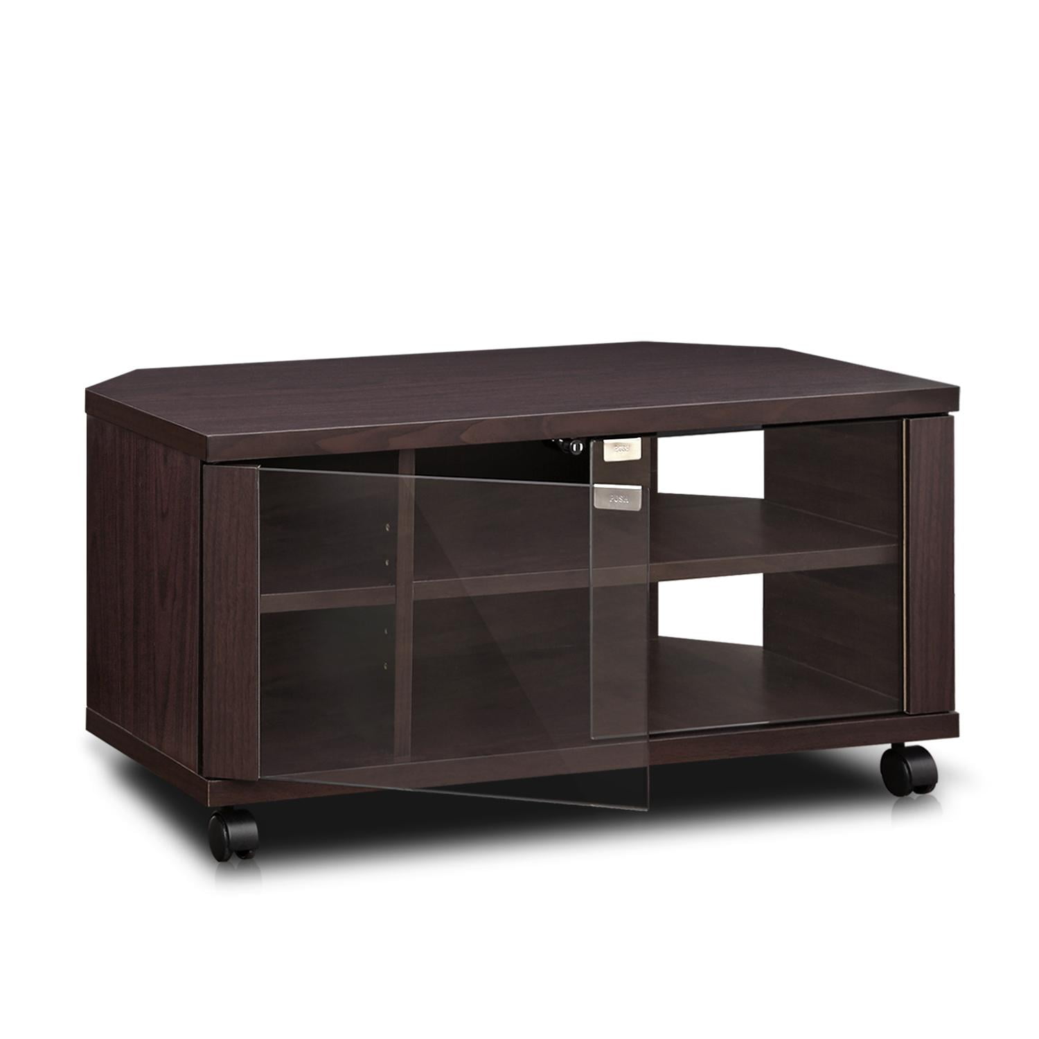 Furinno Indo FL800EX 2x2 TV Stand with Double Glass Doors and Casters
