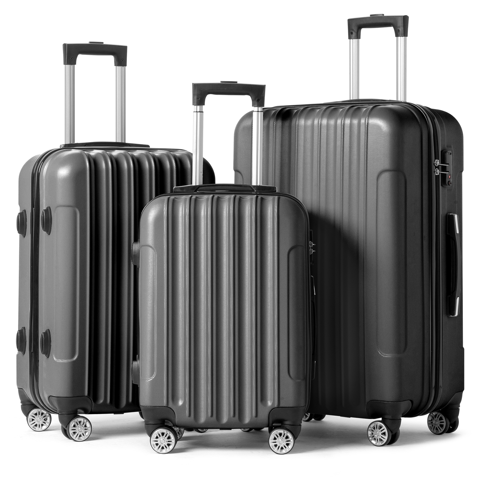 Zimtown 3 Piece Nested Spinner Suitcase Luggage Set With TSA Lock Dark Gray
