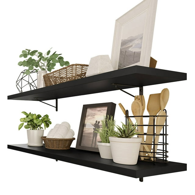 Kit 2 Repisas Flotantes Cocina Madesa 80cm Color Negro