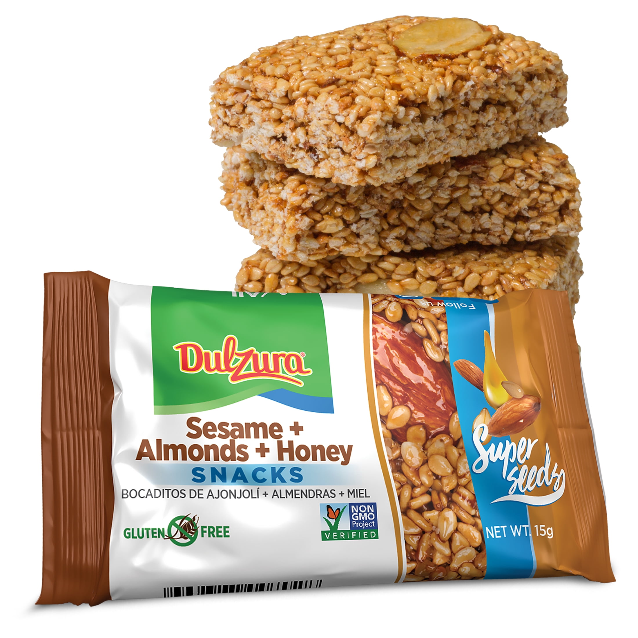 (7 pack) Dulzura Sesame Honey Almonds 2.64oz, Snack Breakfast Bar, with a crunchy texture