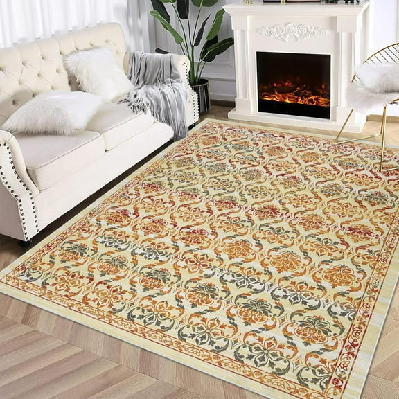 GAOMON 5x7ft Area Rugs Colorful, Modern Washable Floral Rug, Ultra-Thin Non Slip Foldable Accent Rug, Living Room, Bedroom, Dining Room, Playroom, Office