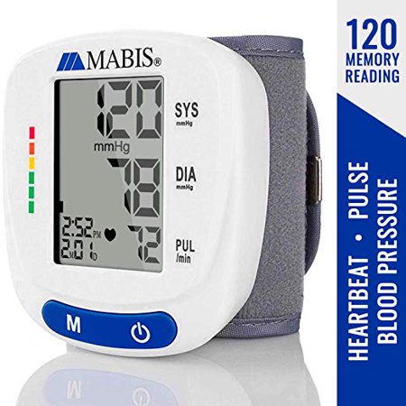 Mabis Wrist Blood Pressure Monitor Clinically Accurate to Detect Pulse and Irregular Heartbeat While Storing up to 120 Readings with Date and Time  White