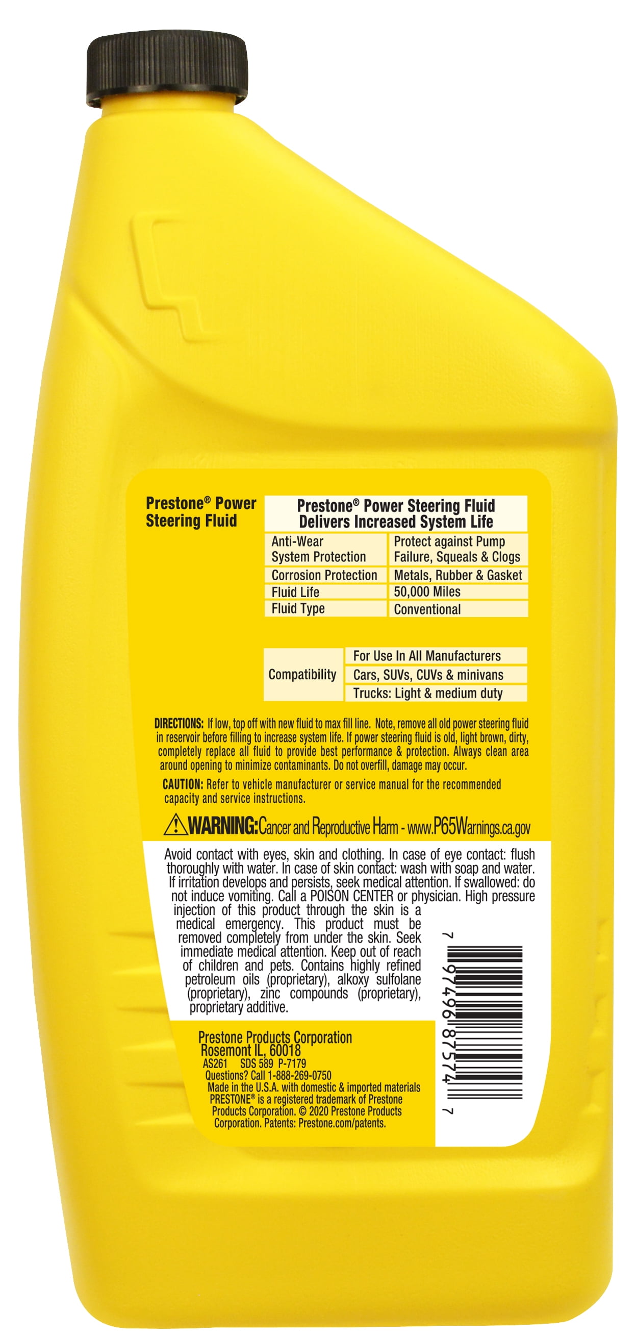 Prestone Power Steering Fluid - 32 fl oz - Anti-Wear, 50,000 ...