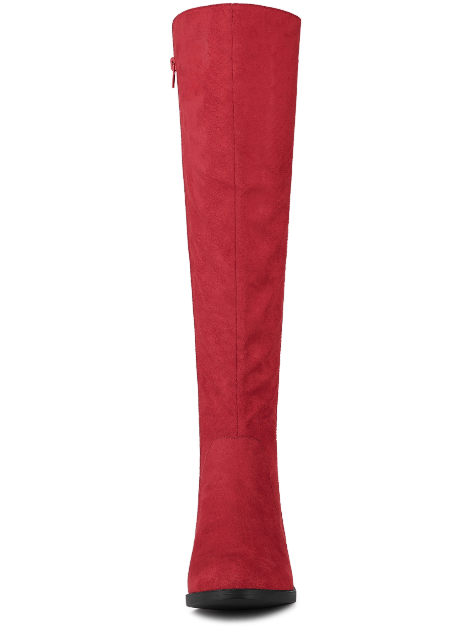 DARING DIVA Women's Chunky Heels Side Zipper Round Toe Knee High Boots Red 7