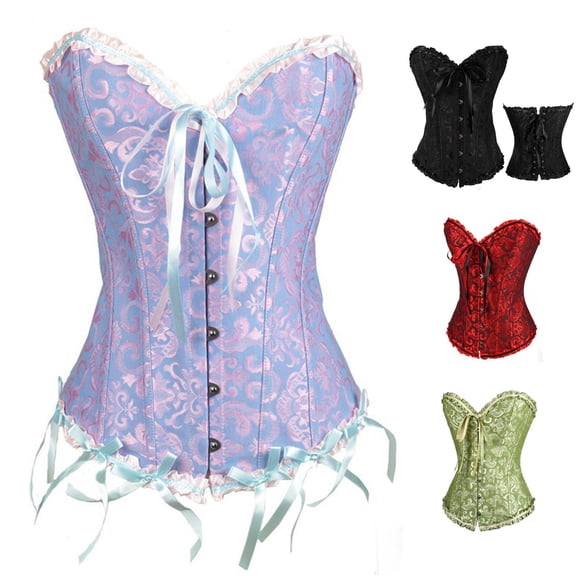 Womens Sexy Gothic Party Floral Lace Up Slim Corset Bustier Top