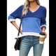 thumbnail image 2 of Suéter Informal de Larga con Cuello en V, Tejido Acanalado y Crochet Ligero para Mujer (Otoño 2025) Azul M, 2 of 7