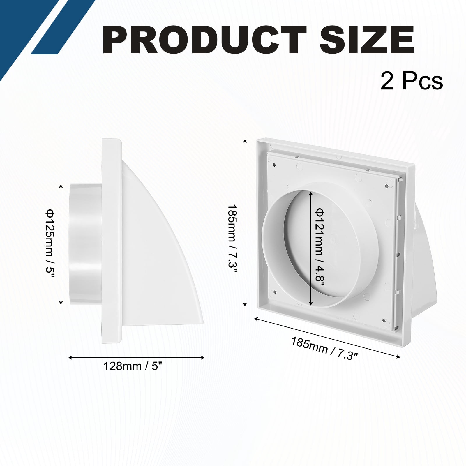 Uxcell 2PCS Dryer Vent Cover  (5" OD)  - Exterior Wall Air Vent Covers ABS Plastic Weatherproof Protection Hood with Backdraft Damper for Kitchen/Bathroom/Garage/Outdoor, White