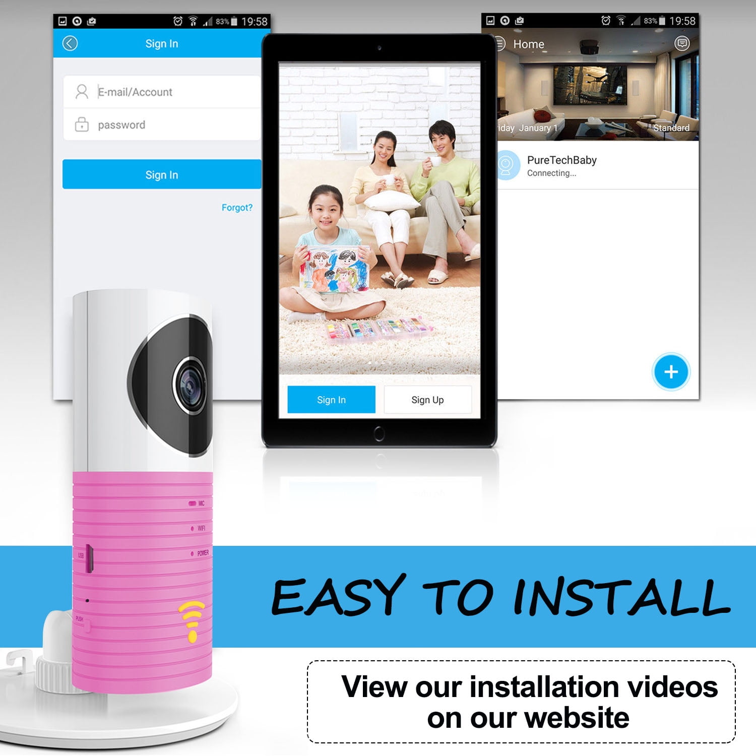 AGPtek 1080P HD  Wireless baby Monitor WiFi CCTV  Smart  Camera With Video,Wireless  Pet Monitor, Pink