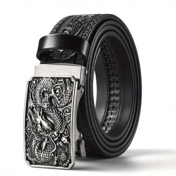 Western Cowboy Ratchet Belt Western Leather Belts Women for Men Automatic Buckle-No Box