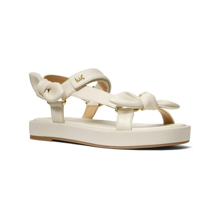 

MICHAEL KORS Womens Lt Cream Ivory Logo Detail Padded Bow Accent Strappy Phoebe Round Toe Platform Slingback Sandal 10 M