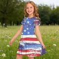thumbnail image 6 of Girls' Patriotic Star Print A-Line Dress, Round Neck Short Sleeve 4th of July Casual Summer Dress for Kids Multicolor d 7 Years, 6 of 9